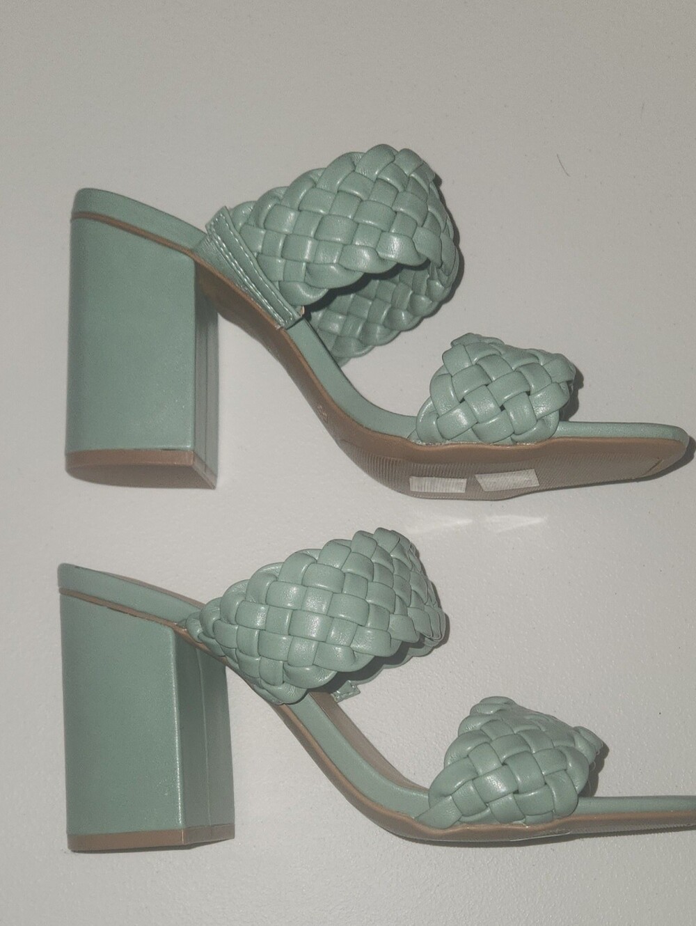 Journee Collection Woven Double-Band Block Heel Sandal in Sage Green Size 8.5